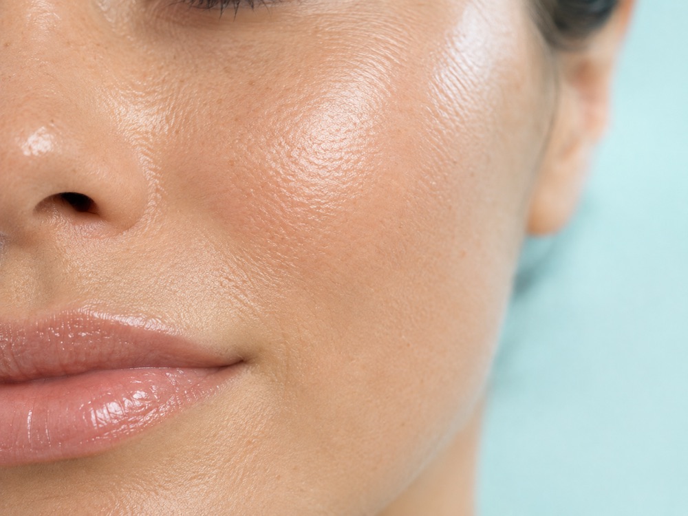 Close-up of glowing, dewy skin